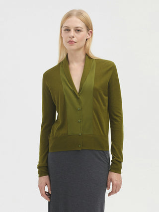 Lapel Cardigan With Fabric Tone Detail